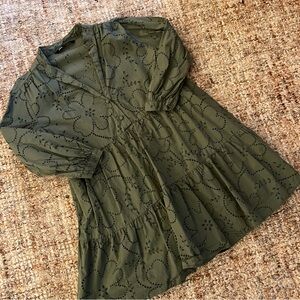 Cute Zara Pine Green Eyelet Dress
